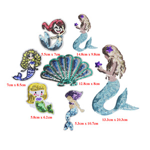 派手なおとぎ話キャラクターアイロンオンスパンコール刺繍魚骨貝類金魚マーメイドテールパッチ服バッグ用 - Product Image 4