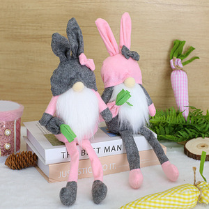 Easter Bunny Gnomes Plush Sitting Long Dangling <b>Legs</b> Swedish Tomte Rabbit Elf for Tiered Tray Shelf Sitter Home <b>Table</b> Decor - Product Image 2