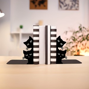 Cute Black <strong>Cat</strong> Peeking Design Bookend Creative Cartoon Desktop Book Holder Novelty Office Home Decorative <strong>Figurine</strong> - Product Image 1