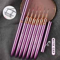 Lot de pinceaux de précision pour nail art à manche métallique violet, pour rayures fines, peinture, dessin, stylo de traçage, outils de manucure pour vernis gel UV