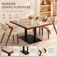 Juego de Mesa de Comedor Rectangular de Cerámica de Primera Calidad con Sillas de Madera Maciza y Base de Metal, Muebles para Hotel, Cafetería y Restaurante