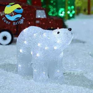 Battery 40LED Acrylic Animal Light Polar Bear Outdoor Pole Street Motif Christmas Lighted Polar Bear Wtih Timer Music