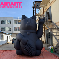 Chat gonflable noir décoratif publicitaire, chat porte-bonheur gonflable de dessin animé pour exposition
