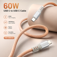 Câble de charge rapide USB Type-C 1,2 m 60 W PD 5 A, câble de synchronisation de données USB 2.0 tressé en nylon pour appareils mobiles, OEM ODM en gros