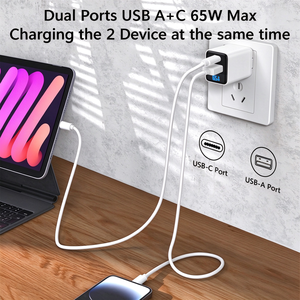 Cargador de Pared Schitec 65W GaN con Enchufe Europeo, Carga Rápida PD, Adaptador USB C + USB A con Pantalla LED de Energía para Laptop, Teléfono y Tablet - Product Image 3