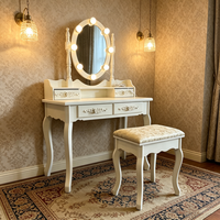 Ensemble coiffeuse blanche avec miroir LED, tabouret rembourré, tiroirs de rangement et design sculpté – Meuble de chambre