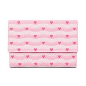 Pochette pliable en lin à motif cœur et rayures, imperméable, faite à la main pour femme, tendance mode Saint-Valentin, usage quotidien - Product Image 1