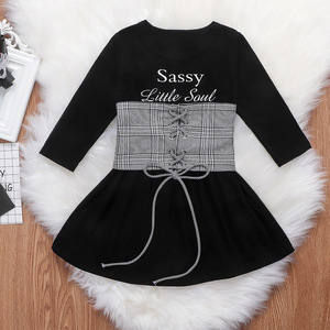Nouvelle robe à imprimé lettres pour filles tendance 2020 avec ceinture à carreaux, vêtements pour filles, ensembles deux pièces - Product Image 1
