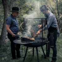 Barbecue au charbon de bois pliable de style américain avec chariot, hauteur réglable, dispositif de sécurité anti-flamme, en acier laminé à froid, avec foyer fumoir