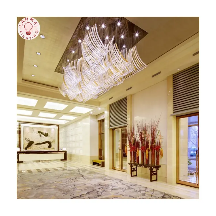 Lampu dekorasi lobi Hotel aula besar mewah kustom lampu kaca Bespoke belum ada ulasan