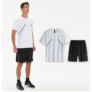 Abbigliamento sportivo da uomo tute da Jogging maglietta da corsa nera <span class=keywords><strong>pantaloncini</strong></span> uomo palestra calcio allenamento Jersey Set - Product Image 4
