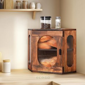 Boîte à pain rectangulaire en bois naturel à 2 niveaux, conteneur de rangement écologique et étanche avec fenêtre en acrylique vintage - Product Image 6