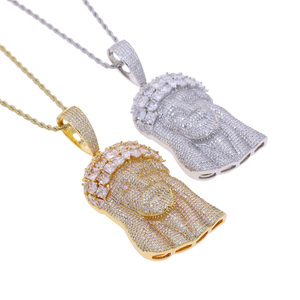 <span class=keywords><strong>Collana</strong></span> da <span class=keywords><strong>Uomo</strong></span> Hip Hop con Ciondolo Gesù in Due Misure e Catena a Maglie in Ottone, Placcata con Diamanti Zirconi Cubici Effetto Ghiaccio - Product Image 5