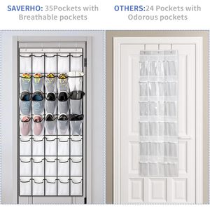 Organizador de zapatos con 35 bolsillos para colgar sobre la puerta, almacenamiento de malla para zapatos detrás de la puerta, montaje en pared, color blanco - Product Image 6