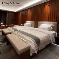Ensemble de lit double de style japonais pour hôtel, écran mural en bois à treillis, banc rembourré, mobilier de chambre d'hôtesse de style Zen, FF&E
