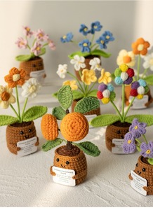 Macetas de ganchillo hechas a mano con diseño de girasol, tulipán, margarita y lirio, mini macetas creativas de punto, lindos regalos DIY de motivación. - Product Image 4