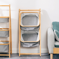 Offre Spéciale pliable 3 couche sac de rangement rack bambou plateau organisateur pliant panier à linge panier avec support
