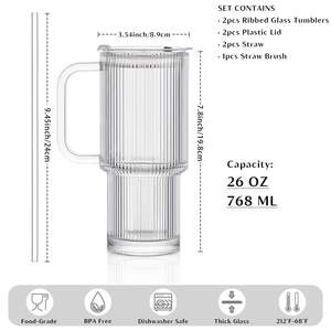 <b>Glass</b> Cups with Lids and Straws 24oz <b>Glass</b> Tumbler with Handle <b>Mason</b> <b>Jar</b> Wide Mouth Reusable Drinking <b>Glasses</b> for Iced Coffee - Product Image 2