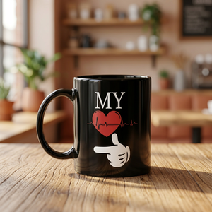 Taza de café de cerámica negra, taza de té de cerámica impresa, elegante taza negra, taza de cerámica con estampado, taza para té o café negro - Product Image 2