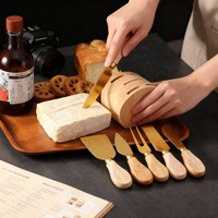 Ensemble de couteaux à fromage personnalisés en boîte, couteaux à fromage Gaold avec manche en bois, mini ensemble de couteaux à beurre dorés pour charcuterie, fromage à tartiner