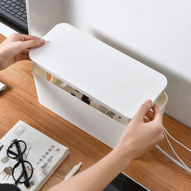Modern PS Plastic Cable Management Box Large Desktop Organizer for Home Office Power Strip & Wire Storage