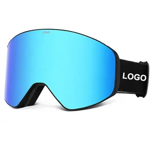 2024 OEM无框复古防雾Otg磁性定制标志滑雪镜，女式男士滑雪板运动谷歌磁铁雪镜