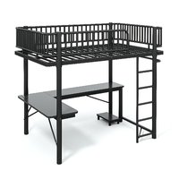 Lit mezzanine moderne en métal pleine taille avec bureau, station de charge, éclairage LED, tringle suspendue et rangement pour appartement et dortoir ODM OEM