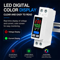 JIUJI 18mm DIN Rail 40A Pelindung Tegangan Lebih dan Kurang serta Arus Lebih yang Dapat Diatur, Alarm Terakhir, Reset Pabrik, LED Berwarna
