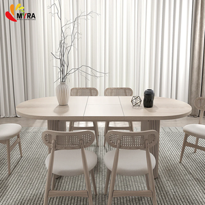 طاولة طعام خشبية بيضاوية قابلة للتمديد بتصميم عصري جديد مع قاعدة - Product Image 2