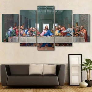 Modern Decoration 5 Panel Last Supper Vintage Home Art Pictures HD acrylic print Last Supper Wall Art Painting