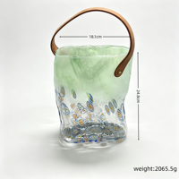 Vase en verre Millefiori soufflé à la main vert avec poignée en cuir, vase à fleurs transparent en forme de sac à main pour plantes hydroponiques