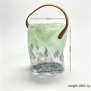 <span class=keywords><strong>Vaso</strong></span> a Forma di Borsetta in Vetro Millefiori Verde Soffiato a Mano <span class=keywords><strong>con</strong></span> Manico in Pelle, <span class=keywords><strong>Vaso</strong></span> Trasparente a Forma di Borsa per Piante Idroponiche - Product Image 3