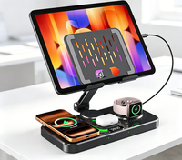 20W 6-in-1 opvouwbare draadloze oplaaddock met draaibare tabletstandaard, klokweergave, nachtlampje en magnetische draadloze oplader