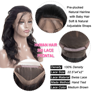 360 Cierre Peruano Onda del cuerpo Cierre de cabello humano Apple Girl Encaje suizo 100% Remy Línea de cabello natural con cabello de bebé - Product Image 5