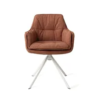 Fauteuil de salle à manger élégant et robuste pivotant en tissu bouclé marron rembourré avec base en métal