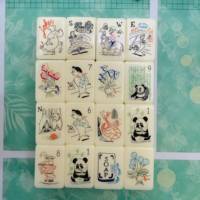 Juego de Fichas de Mahjong Americanas Retro Dibujadas a Mano, Estilo de Bordado Floral con Diseño de Jarrón y Dama Panda de Dibujos Animados, para Juego de Mahjong de Mesa y Fiestas