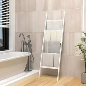 5-Layer Towel Racks Blanket Holder With Anti-Slip Construction Home Decor Decorative Blanket Towel Ladder Shelves White