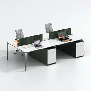 Furnitur Kantor Modular Modern Linear Studio Workstation 4 Orang Staf Meja Kantor Cluster Putih