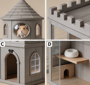 Cage pour hamster en bois massif, thème Château de conte de fées, <span class=keywords><strong>avec</strong></span> tour unique, fenêtres en acrylique et plateau de forage profond - Product Image 3
