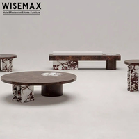 WISEMAXFURNITURE plateau en marbre de luxe base en bois table ronde moderne tétine capable italien noir marbre naturel ensemble de table pour le salon