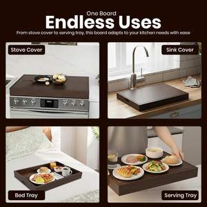 Planche à nouilles <span class=keywords><strong>en</strong></span> <span class=keywords><strong>bois</strong></span> foncé, couvercle <span class=keywords><strong>de</strong></span> cuisinière pour cuisinières à <span class=keywords><strong>gaz</strong></span> et électriques, avec plateau <span class=keywords><strong>de</strong></span> service et planche à charcuterie - Product Image 5