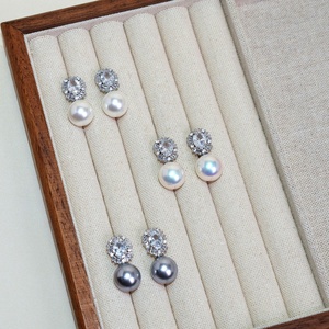 Europeo americano lujo 10K oro sólido aguja copo de nieve Stud pendientes diamante completo perla de agua dulce corte brillante fino - Product Image 2