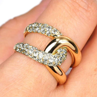 Bague empilable à nœuds pour femme, laiton plaqué or, double rangée de zircons entrelacés, taille 6-12, bijoux