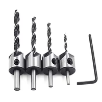Ensemble de forets à fraiser en titane HSS professionnel 4 pièces 3-6mm alésoir à chanfrein pour projets de bricolage de menuiserie à bois