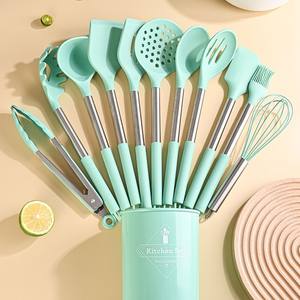 Ensemble d'ustensiles de cuisine en silicone et acier inoxydable, 12 pièces, résistant à la chaleur, de qualité alimentaire, avec boîte de rangement - Product Image 3