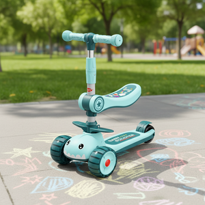 Monopattino Pieghevole <span class=keywords><strong>3</strong></span> in 1 a Tre Ruote in Plastica per Bambini, per Uso Esterno e Allenamento alla Camminata - Product Image 5