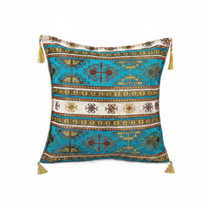Housse de coussin en tissu Chenille turque, taie d'oreiller à design crème Kilim, Turquoise, - Product Image 2