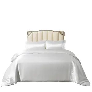 गर्म बेच रानी आकार रेशमी साटन बिस्तर सेट सफेद Duvet कवर जिपर बंद होने के साथ