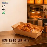 Barquettes profondes pour poulet frit, en papier kraft anti-graisse avec revêtement intérieur en PE, idéales pour les morceaux croustillants et les sauces.