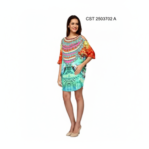 Superbes robes courtes pour femmes 100% laine de coton avec des techniques brodées pour un usage quotidien Voyages de villégiature Style de printemps - Product Image 1